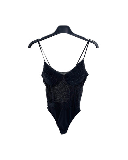 Body in rete con strass Nero